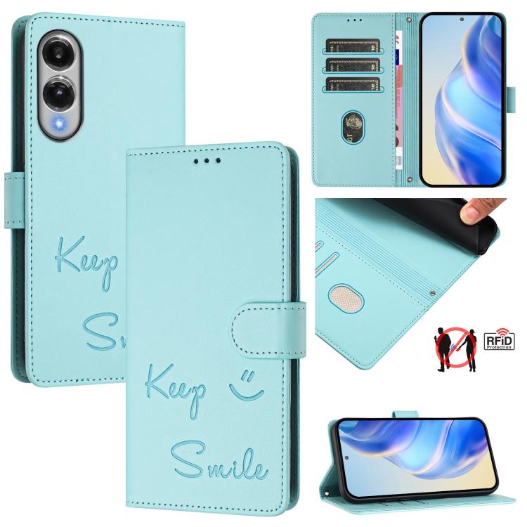 Smile Embossing RFID Leather Phone Case, For Samsung Galaxy S26 5G, For Samsung Galaxy S25 Edge 5G, For Samsung Galaxy S25 5G, For Samsung Galaxy S25+ 5G