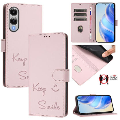 Smile Embossing RFID Leather Phone Case, For Samsung Galaxy S26 5G, For Samsung Galaxy S25 Edge 5G, For Samsung Galaxy S25 5G, For Samsung Galaxy S25+ 5G