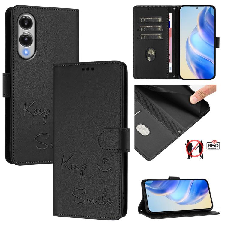 Smile Embossing RFID Leather Phone Case, For Samsung Galaxy S26 5G, For Samsung Galaxy S25 Edge 5G, For Samsung Galaxy S25 5G, For Samsung Galaxy S25+ 5G