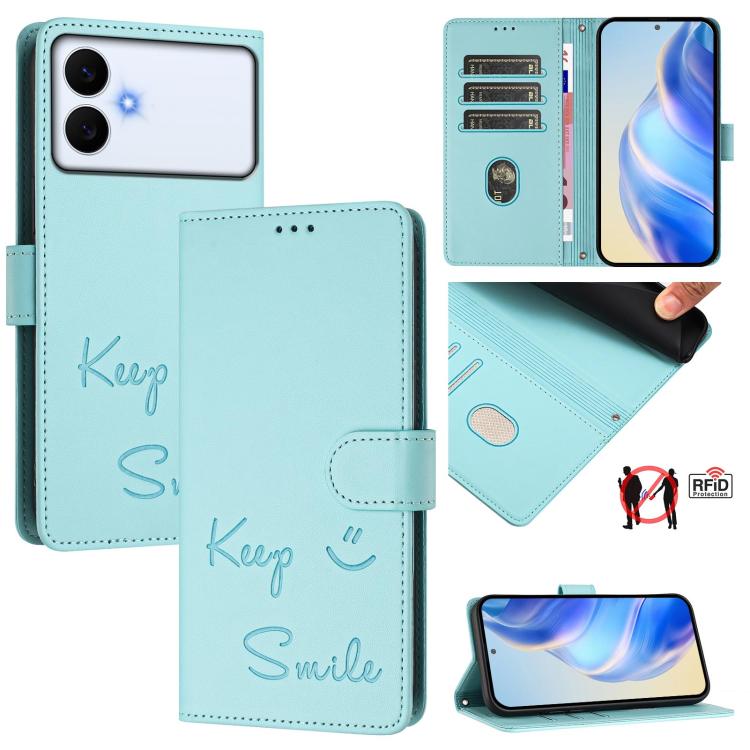 Smile Embossing RFID Leather Phone Case, For Galaxy S26 FE 5G 5G, For Samsung Galaxy S26+ 5G, For Samsung Galaxy S26 Edge 5G, For Samsung Galaxy S26 Ultra 5G