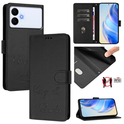 Smile Embossing RFID Leather Phone Case, For Galaxy S26 FE 5G 5G, For Samsung Galaxy S26+ 5G, For Samsung Galaxy S26 Edge 5G, For Samsung Galaxy S26 Ultra 5G