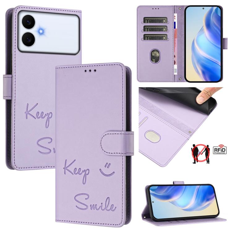 Smile Embossing RFID Leather Phone Case, For Galaxy S26 FE 5G 5G, For Samsung Galaxy S26+ 5G, For Samsung Galaxy S26 Edge 5G, For Samsung Galaxy S26 Ultra 5G