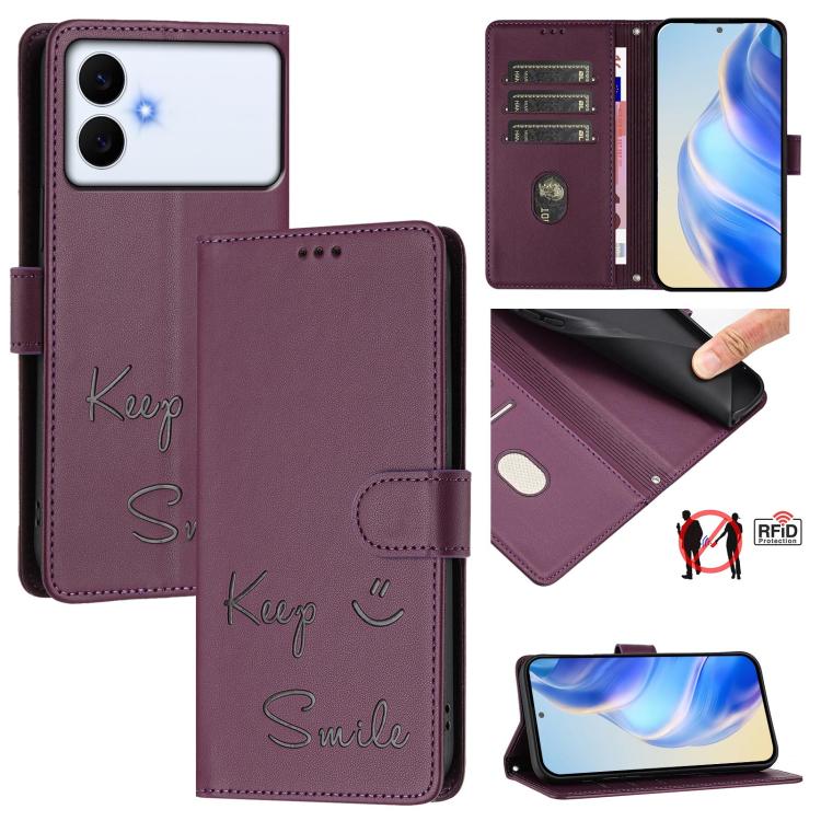 Smile Embossing RFID Leather Phone Case, For Galaxy S26 FE 5G 5G, For Samsung Galaxy S26+ 5G, For Samsung Galaxy S26 Edge 5G, For Samsung Galaxy S26 Ultra 5G