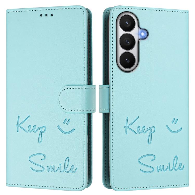 Smile Embossing RFID Leather Phone Case, For Samsung Galaxy S26 5G, For Samsung Galaxy S25 Edge 5G, For Samsung Galaxy S25 5G, For Samsung Galaxy S25+ 5G