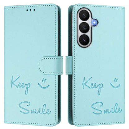 Smile Embossing RFID Leather Phone Case, For Samsung Galaxy S26 5G, For Samsung Galaxy S25 Edge 5G, For Samsung Galaxy S25 5G, For Samsung Galaxy S25+ 5G