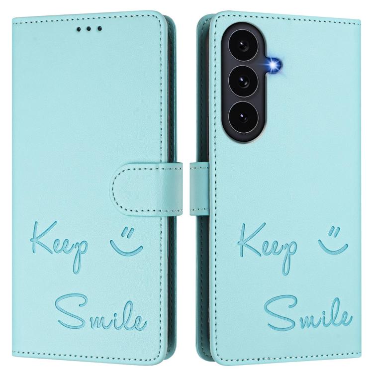 Smile Embossing RFID Leather Phone Case, For Galaxy S26 FE 5G 5G, For Samsung Galaxy S26+ 5G, For Samsung Galaxy S26 Edge 5G, For Samsung Galaxy S26 Ultra 5G