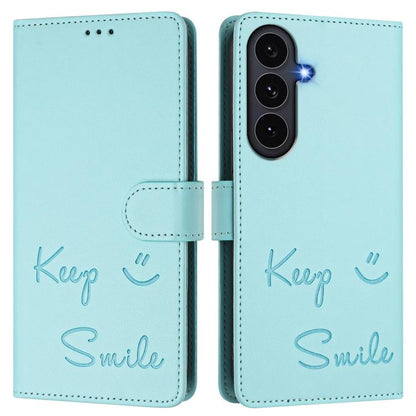 Smile Embossing RFID Leather Phone Case, For Galaxy S26 FE 5G 5G, For Samsung Galaxy S26+ 5G, For Samsung Galaxy S26 Edge 5G, For Samsung Galaxy S26 Ultra 5G
