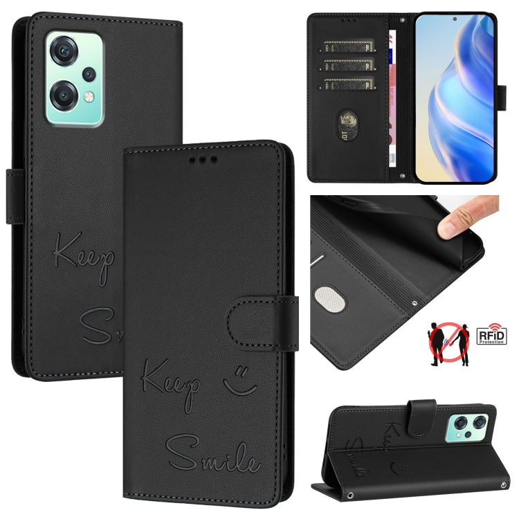 Smile Embossing RFID Leather Phone Case, For OnePlus Nord CE 2 Lite 5G, For OnePlus Nord CE4, For OnePlus Nord N30 SE, For OnePlus 12R 5G Global