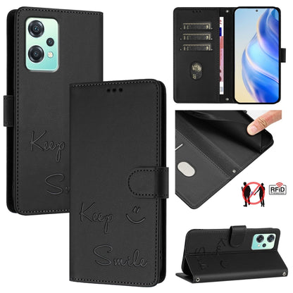 Smile Embossing RFID Leather Phone Case, For OnePlus Nord CE 2 Lite 5G, For OnePlus Nord CE4, For OnePlus Nord N30 SE, For OnePlus 12R 5G Global