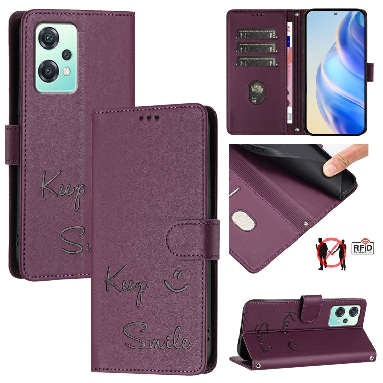 Smile Embossing RFID Leather Phone Case, For OnePlus Nord CE 2 Lite 5G, For OnePlus Nord CE4, For OnePlus Nord N30 SE, For OnePlus 12R 5G Global
