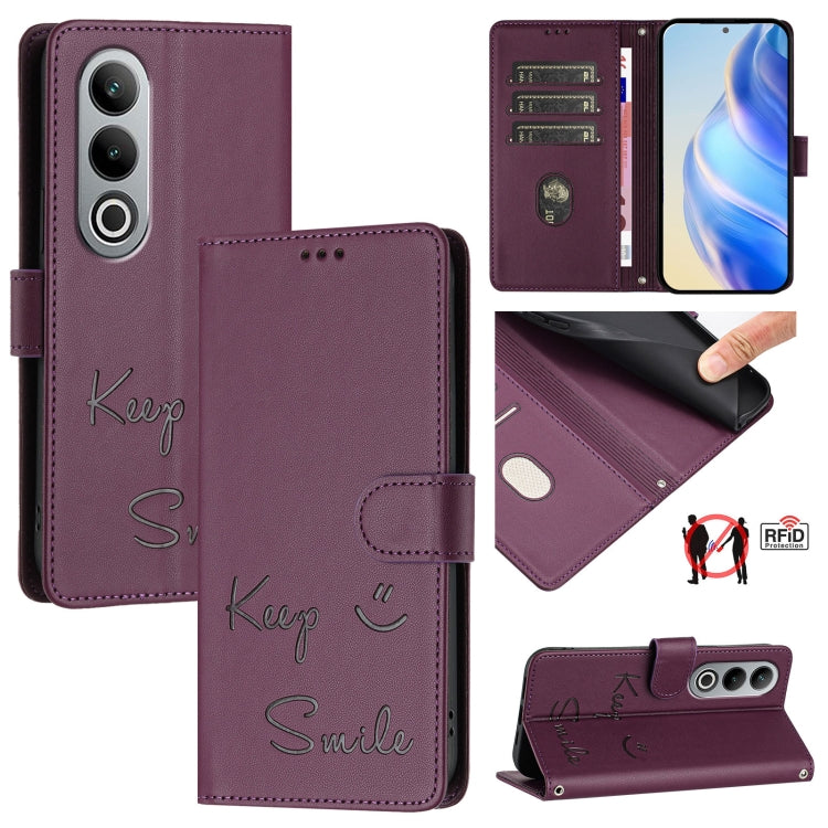 Smile Embossing RFID Leather Phone Case, For OnePlus Nord CE 2 Lite 5G, For OnePlus Nord CE4, For OnePlus Nord N30 SE, For OnePlus 12R 5G Global