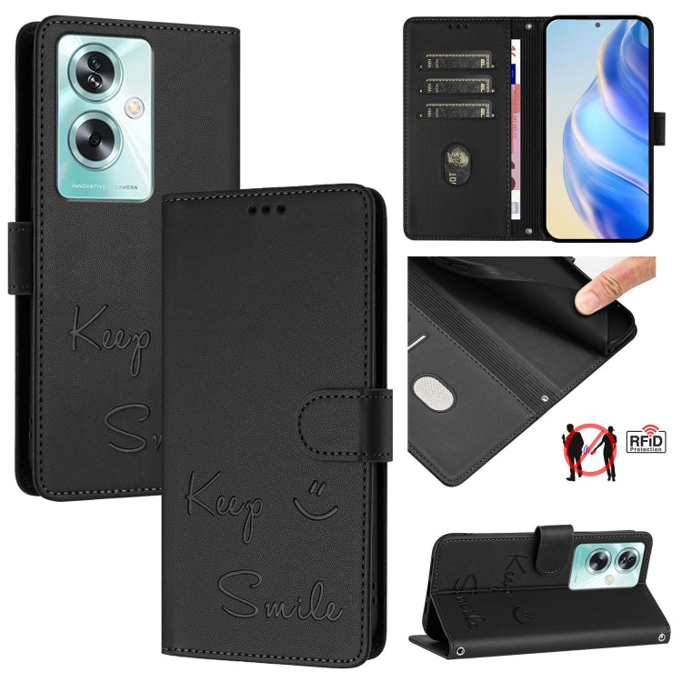 Smile Embossing RFID Leather Phone Case, For OnePlus Nord CE 2 Lite 5G, For OnePlus Nord CE4, For OnePlus Nord N30 SE, For OnePlus 12R 5G Global