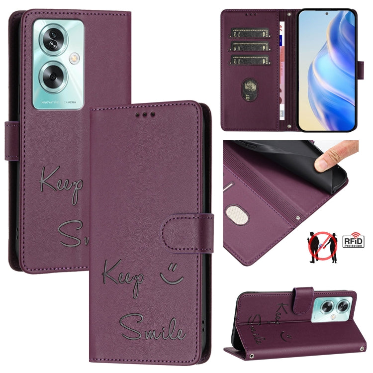 Smile Embossing RFID Leather Phone Case, For OnePlus Nord CE 2 Lite 5G, For OnePlus Nord CE4, For OnePlus Nord N30 SE, For OnePlus 12R 5G Global