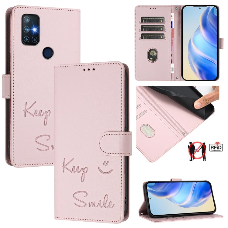 Smile Embossing RFID Leather Phone Case, For OnePlus Nord 2 5G, For OnePlus 9 Pro, For OnePlus 9, For OnePlus Nord N10 5G