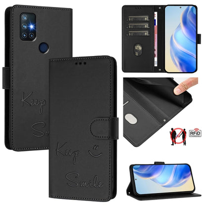 Smile Embossing RFID Leather Phone Case, For OnePlus Nord 2 5G, For OnePlus 9 Pro, For OnePlus 9, For OnePlus Nord N10 5G