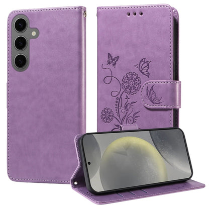 Embossed Butterfly Flowers Leather Phone Case, For Samsung Galaxy S25 Edge 5G, For Samsung Galaxy S25 5G, For Samsung Galaxy S25+ 5G, For Samsung Galaxy S25 Ultra 5G