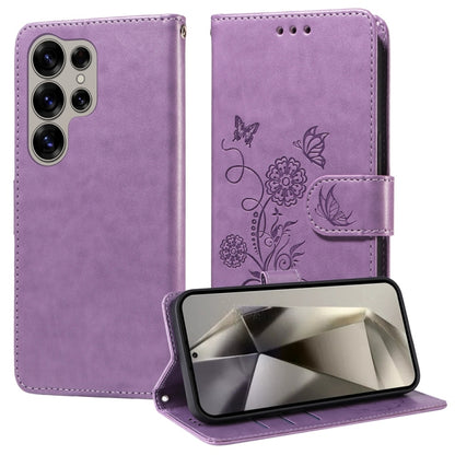 Embossed Butterfly Flowers Leather Phone Case, For Samsung Galaxy S25 Edge 5G, For Samsung Galaxy S25 5G, For Samsung Galaxy S25+ 5G, For Samsung Galaxy S25 Ultra 5G