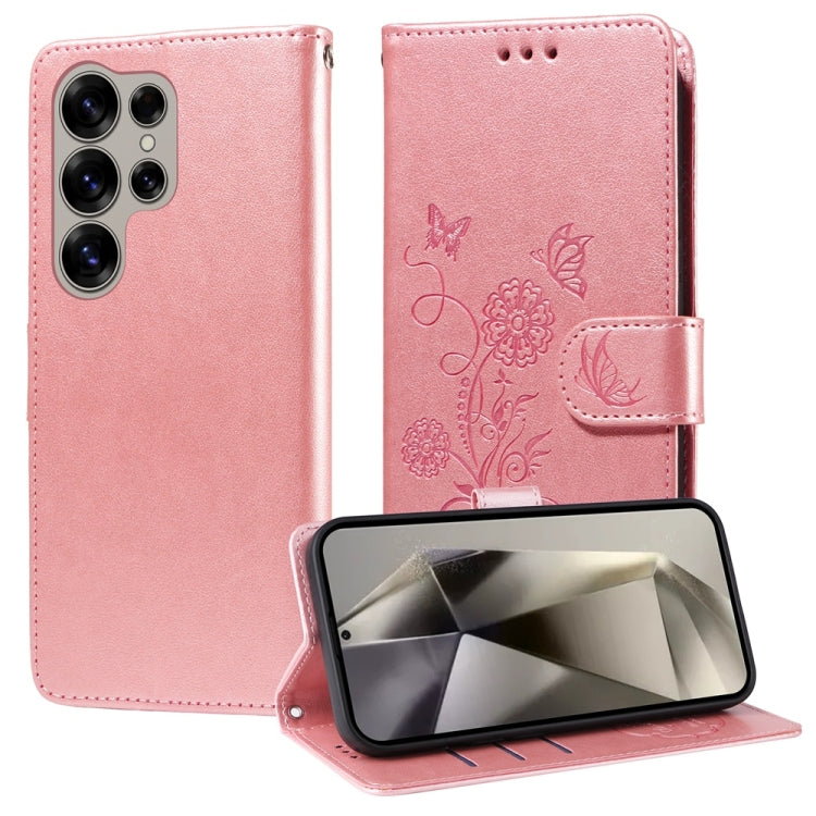 Embossed Butterfly Flowers Leather Phone Case, For Galaxy S25 Ultra 5G, For Galaxy S24 FE 5G, For Galaxy S24 Ultra 5G, For Galaxy S24+ 5G