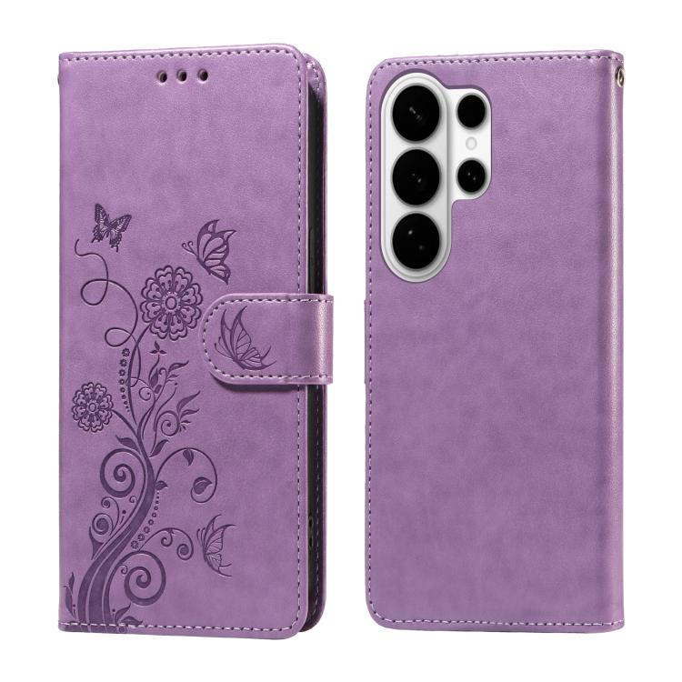 Embossed Butterfly Flowers Leather Phone Case, For Galaxy S26 FE 5G, For Galaxy S26+ 5G, For Galaxy S26 Edge 5G, For Galaxy S26 Ultra 5G