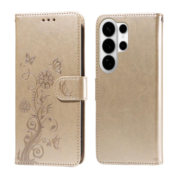 Embossed Butterfly Flowers Leather Phone Case, For Galaxy S26 FE 5G, For Galaxy S26+ 5G, For Galaxy S26 Edge 5G, For Galaxy S26 Ultra 5G