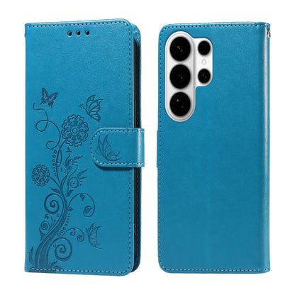 Embossed Butterfly Flowers Leather Phone Case, For Galaxy S26 FE 5G, For Galaxy S26+ 5G, For Galaxy S26 Edge 5G, For Galaxy S26 Ultra 5G