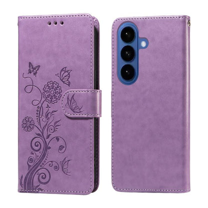 Embossed Butterfly Flowers Leather Phone Case, For Galaxy S26 FE 5G, For Galaxy S26+ 5G, For Galaxy S26 Edge 5G, For Galaxy S26 Ultra 5G