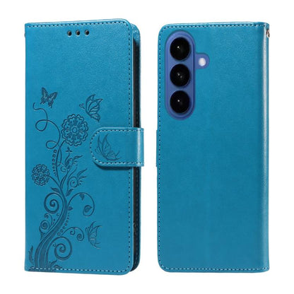 Embossed Butterfly Flowers Leather Phone Case, For Galaxy S26 FE 5G, For Galaxy S26+ 5G, For Galaxy S26 Edge 5G, For Galaxy S26 Ultra 5G