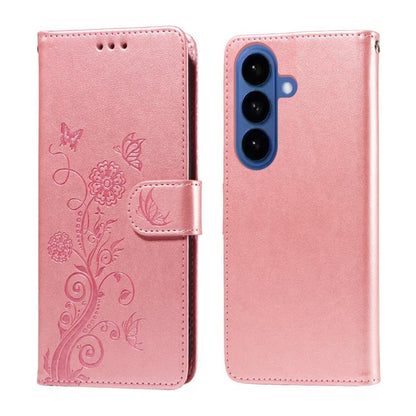 Embossed Butterfly Flowers Leather Phone Case, For Galaxy S26 FE 5G, For Galaxy S26+ 5G, For Galaxy S26 Edge 5G, For Galaxy S26 Ultra 5G