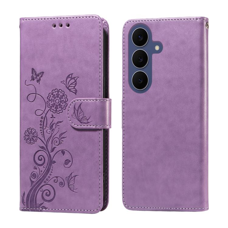 Embossed Butterfly Flowers Leather Phone Case, For Galaxy S26 FE 5G, For Galaxy S26+ 5G, For Galaxy S26 Edge 5G, For Galaxy S26 Ultra 5G