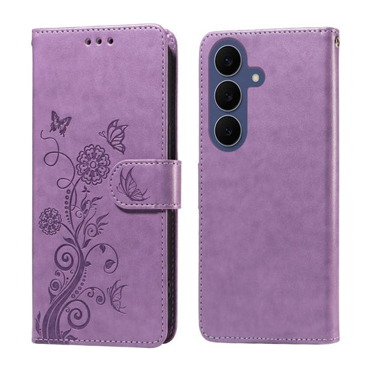 Embossed Butterfly Flowers Leather Phone Case, For Galaxy S26 FE 5G, For Galaxy S26+ 5G, For Galaxy S26 Edge 5G, For Galaxy S26 Ultra 5G