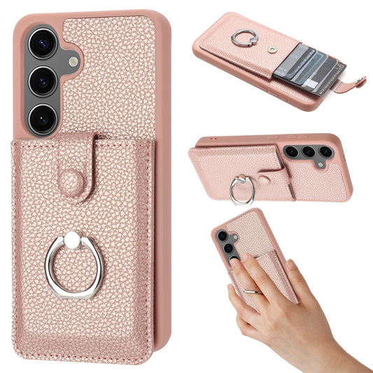 Litchi Texture Drawing Card Bag Ring Holder Phone Case, For Samsung Galaxy S25 5G, For Samsung Galaxy S25+ 5G, For Samsung Galaxy S25 Ultra 5G, For Samsung Galaxy S24 FE 5G