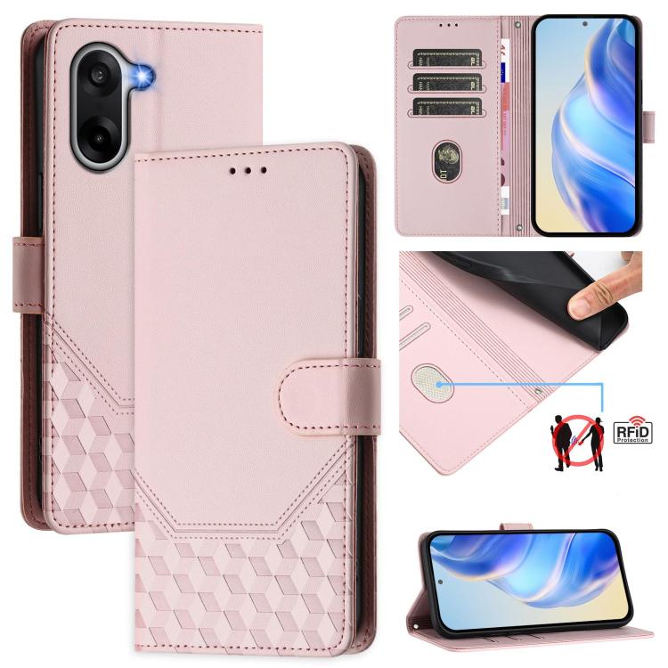 Honeycomb Embossing RFID Leather Phone Case, For OnePlus Turbo 6X Pro 5G, For OnePlus Turbo 6 / Turbo 6V, For OnePlus Ace 5 Ultra, For OnePlus Ace 5 Racing