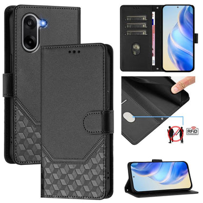 Honeycomb Embossing RFID Leather Phone Case, For OnePlus Turbo 6X Pro 5G, For OnePlus Turbo 6 / Turbo 6V, For OnePlus Ace 5 Ultra, For OnePlus Ace 5 Racing