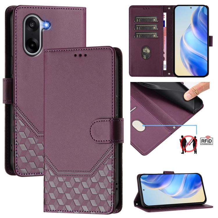 Honeycomb Embossing RFID Leather Phone Case, For OnePlus Turbo 6X Pro 5G, For OnePlus Turbo 6 / Turbo 6V, For OnePlus Ace 5 Ultra, For OnePlus Ace 5 Racing