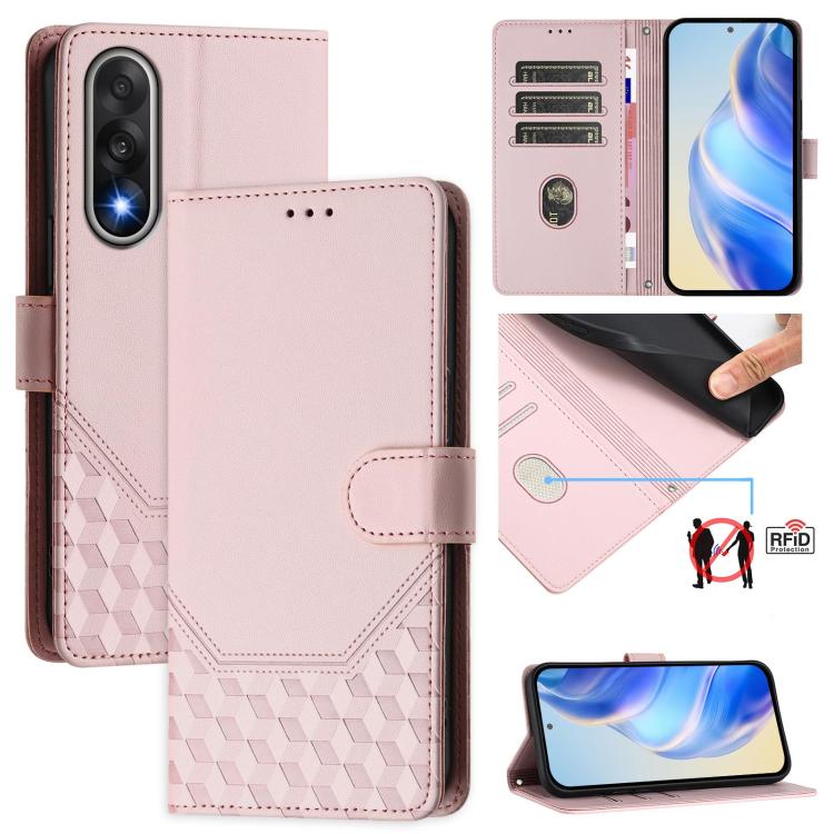 Honeycomb Embossing RFID Leather Phone Case, For OnePlus Turbo 6X Pro 5G, For OnePlus Turbo 6 / Turbo 6V, For OnePlus Ace 5 Ultra, For OnePlus Ace 5 Racing