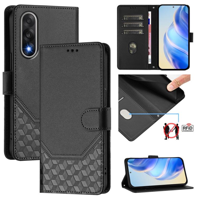 Honeycomb Embossing RFID Leather Phone Case, For OnePlus Turbo 6X Pro 5G, For OnePlus Turbo 6 / Turbo 6V, For OnePlus Ace 5 Ultra, For OnePlus Ace 5 Racing