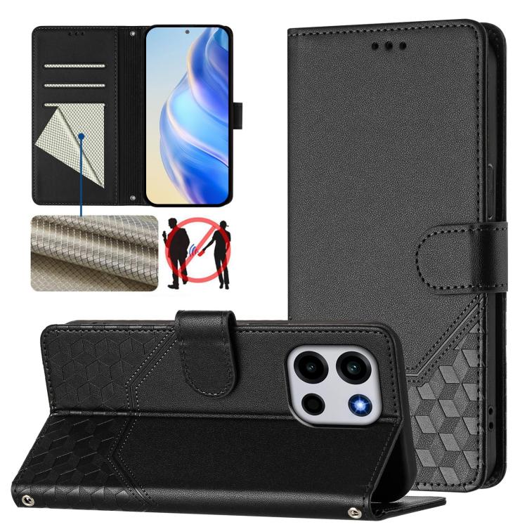 Honeycomb Embossing RFID Leather Phone Case, For OnePlus Turbo 6X Pro 5G, For OnePlus Turbo 6 / Turbo 6V, For OnePlus Ace 5 Ultra, For OnePlus Ace 5 Racing
