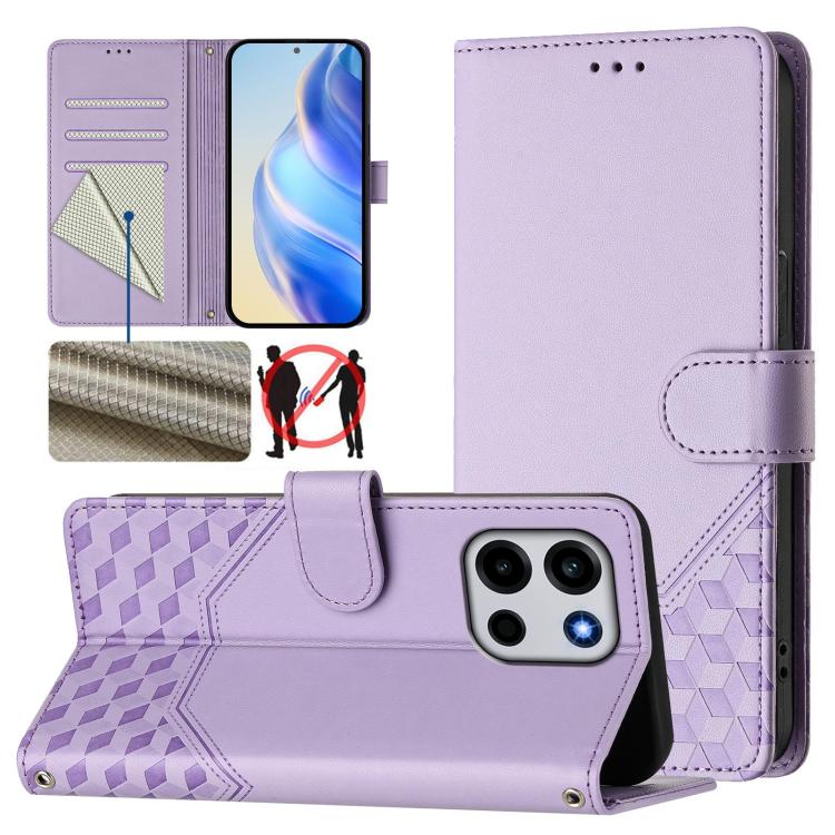 Honeycomb Embossing RFID Leather Phone Case, For OnePlus Turbo 6X Pro 5G, For OnePlus Turbo 6 / Turbo 6V, For OnePlus Ace 5 Ultra, For OnePlus Ace 5 Racing
