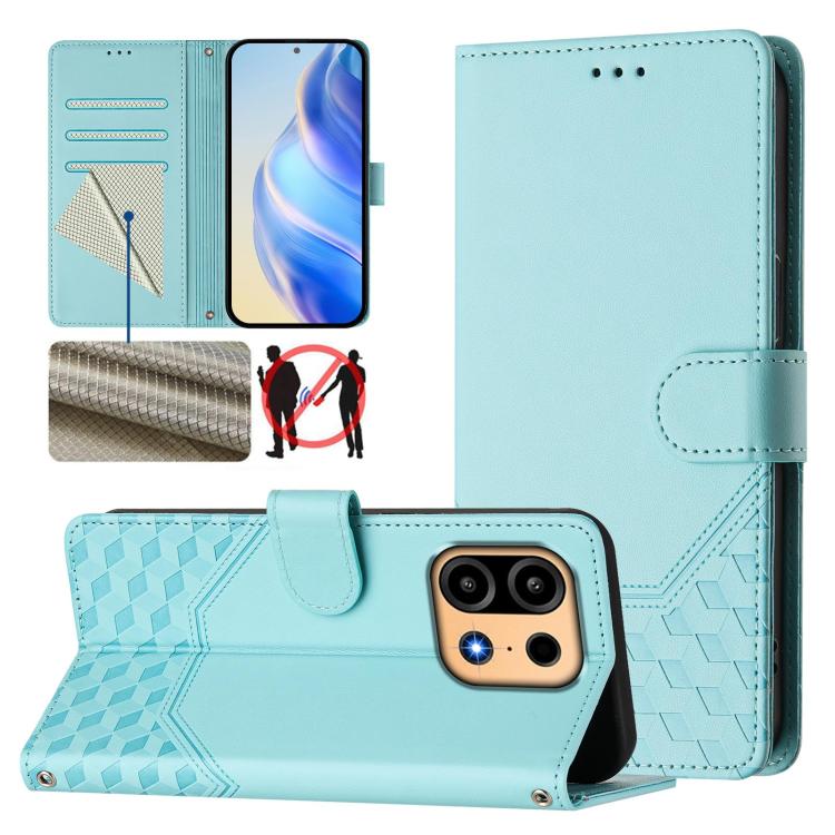 Honeycomb Embossing RFID Leather Phone Case, For OnePlus Turbo 6X Pro 5G, For OnePlus Turbo 6 / Turbo 6V, For OnePlus Ace 5 Ultra, For OnePlus Ace 5 Racing