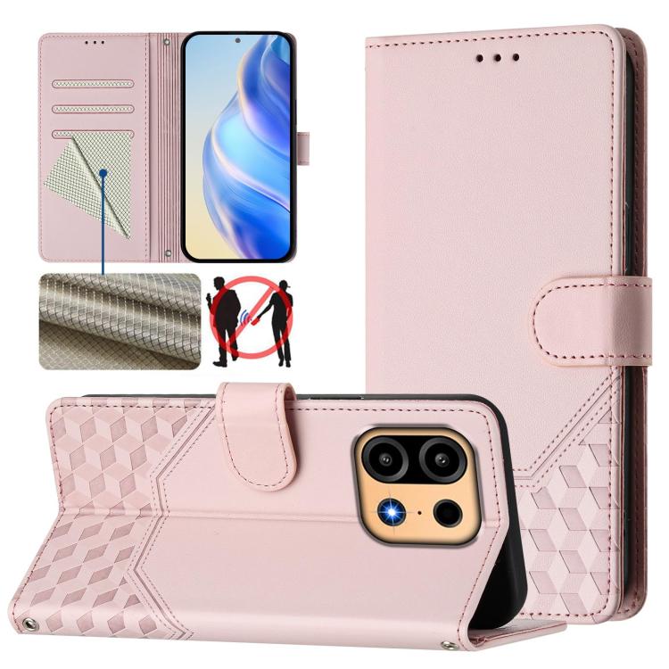 Honeycomb Embossing RFID Leather Phone Case, For OnePlus Turbo 6X Pro 5G, For OnePlus Turbo 6 / Turbo 6V, For OnePlus Ace 5 Ultra, For OnePlus Ace 5 Racing