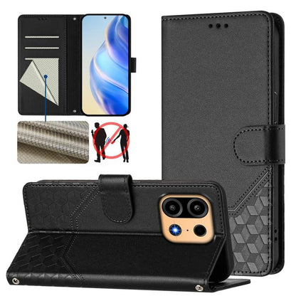 Honeycomb Embossing RFID Leather Phone Case, For OnePlus Turbo 6X Pro 5G, For OnePlus Turbo 6 / Turbo 6V, For OnePlus Ace 5 Ultra, For OnePlus Ace 5 Racing