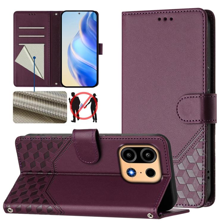 Honeycomb Embossing RFID Leather Phone Case, For OnePlus Turbo 6X Pro 5G, For OnePlus Turbo 6 / Turbo 6V, For OnePlus Ace 5 Ultra, For OnePlus Ace 5 Racing