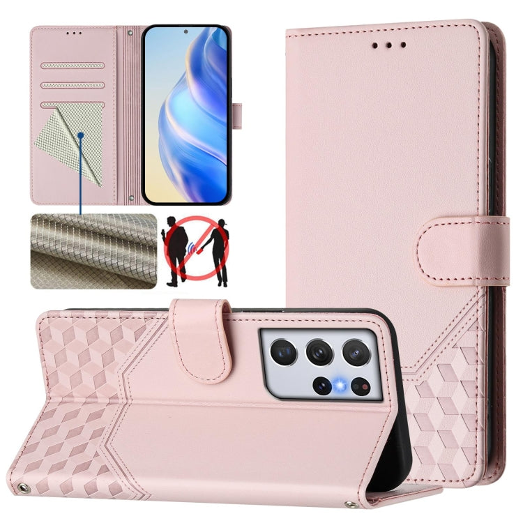 Honeycomb Embossing RFID Leather Phone Case, For Samsung Galaxy S21 FE 5G, For Samsung Galaxy S21 5G, For Samsung Galaxy S21+ 5G, For Samsung Galaxy S21 Ultra 5G