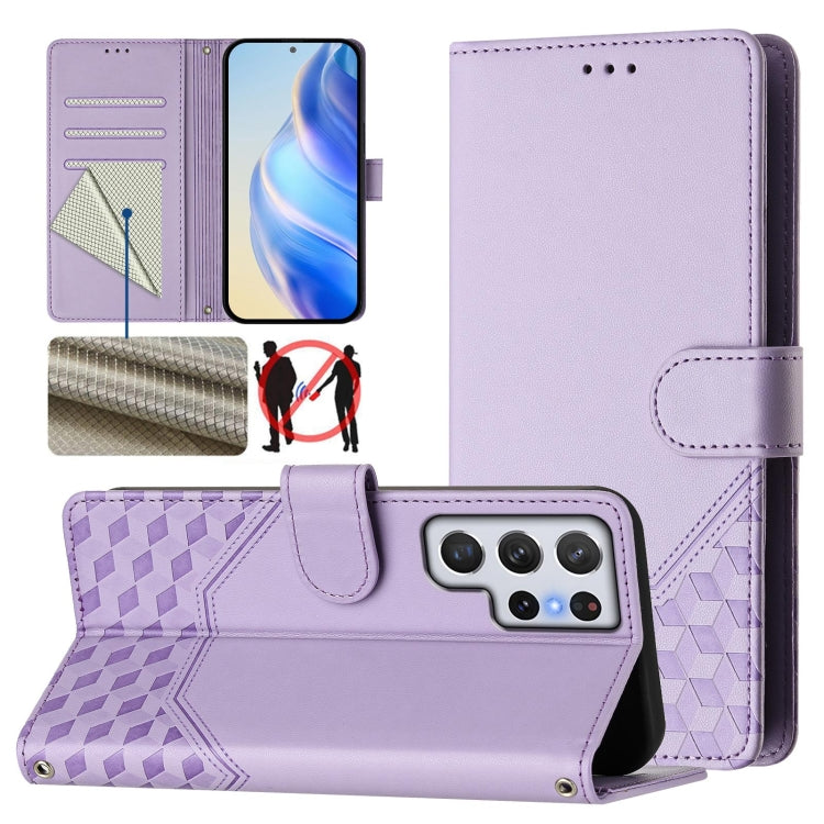 Honeycomb Embossing RFID Leather Phone Case, For Samsung Galaxy S22 Ultra 5G, For Samsung Galaxy S22+ 5G, For Samsung Galaxy S22 5G, For Samsung Galaxy S21 FE 5G
