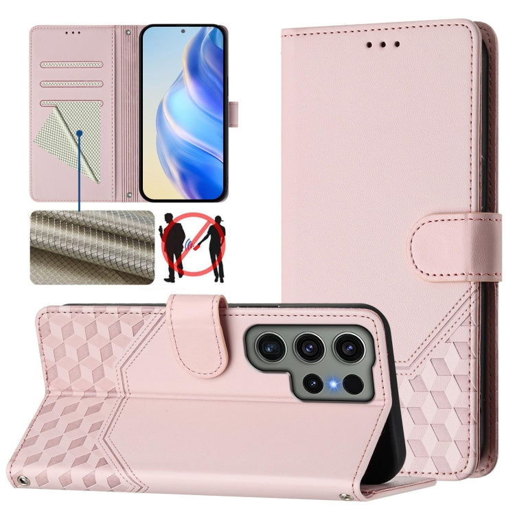 Honeycomb Embossing RFID Leather Phone Case, For Samsung Galaxy S24 5G, For Samsung Galaxy S23 FE 5G, For Samsung Galaxy S23 Ultra 5G, For Samsung Galaxy S23+ 5G