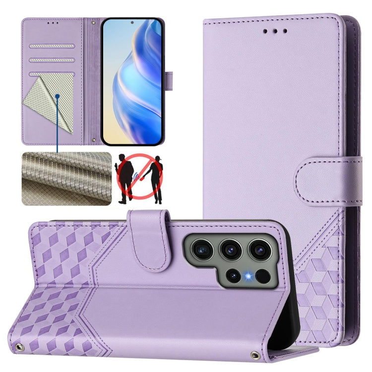 Honeycomb Embossing RFID Leather Phone Case, For Samsung Galaxy S24 5G, For Samsung Galaxy S23 FE 5G, For Samsung Galaxy S23 Ultra 5G, For Samsung Galaxy S23+ 5G