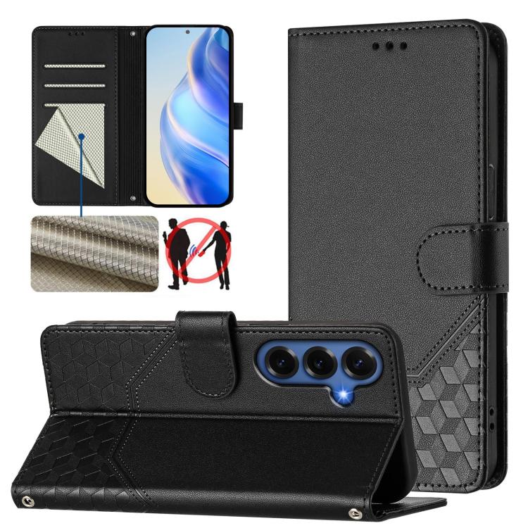 Honeycomb Embossing RFID Leather Phone Case, For Galaxy S26 FE 5G, For Samsung Galaxy S26+ 5G, For Samsung Galaxy S26 Edge 5G, For Samsung Galaxy S26 Ultra 5G