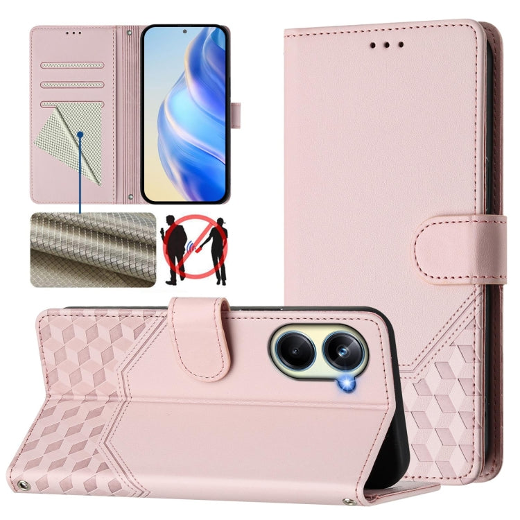 Honeycomb Embossing RFID Leather Phone Case, For Realme C55 4G Global / Narzo N55, For Realme C33 Global, For Realme 10T 5G / 10S 5G / 9i India, For Realme 10 Pro 5G