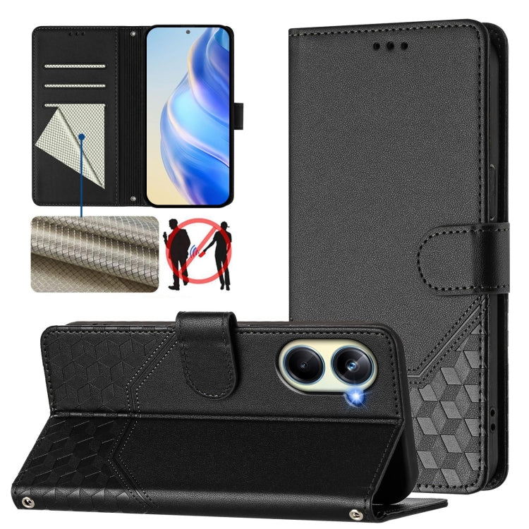 Honeycomb Embossing RFID Leather Phone Case, For Realme C55 4G Global / Narzo N55, For Realme C33 Global, For Realme 10T 5G / 10S 5G / 9i India, For Realme 10 Pro 5G
