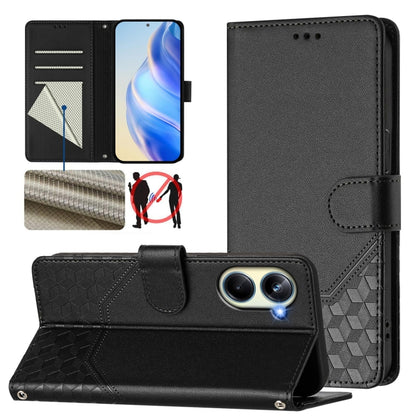 Honeycomb Embossing RFID Leather Phone Case, For Realme C55 4G Global / Narzo N55, For Realme C33 Global, For Realme 10T 5G / 10S 5G / 9i India, For Realme 10 Pro 5G